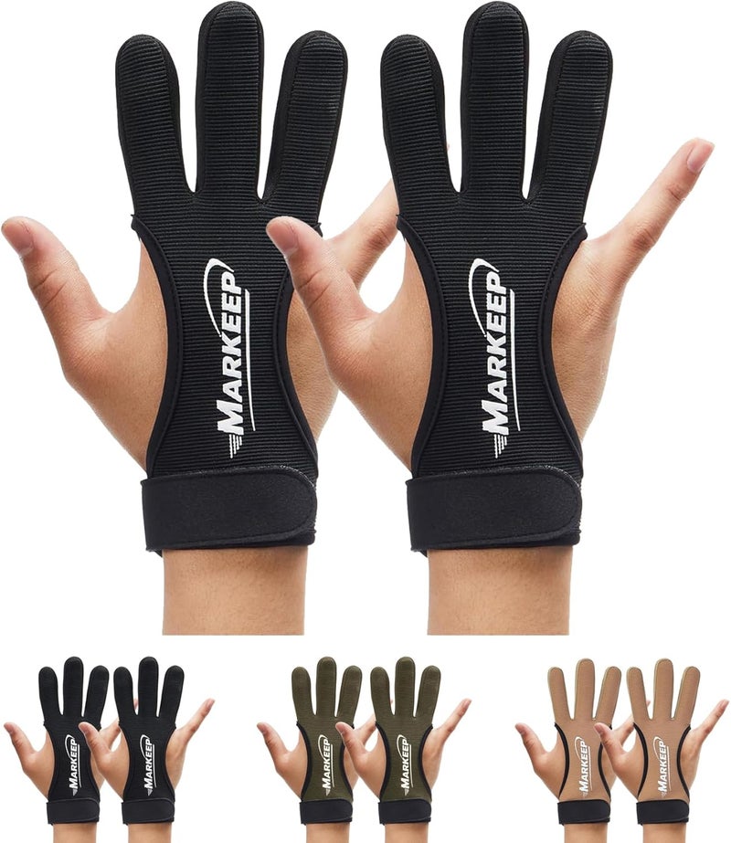 MARKEEP Archery Gloves 2 Pack Shooting Hunting Leather Guard 3-Finger Guard for Youth Adult Man Woman and Beginner Recurve Arrow Bow Archery Protective Gear Accessories - Image 1